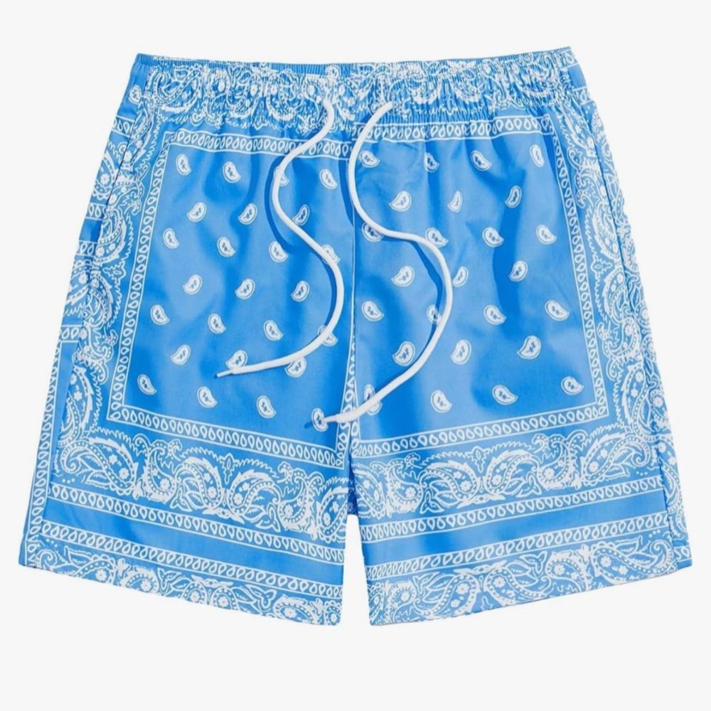 Blue and White Bandana Style Board Shorts Summer Beach
